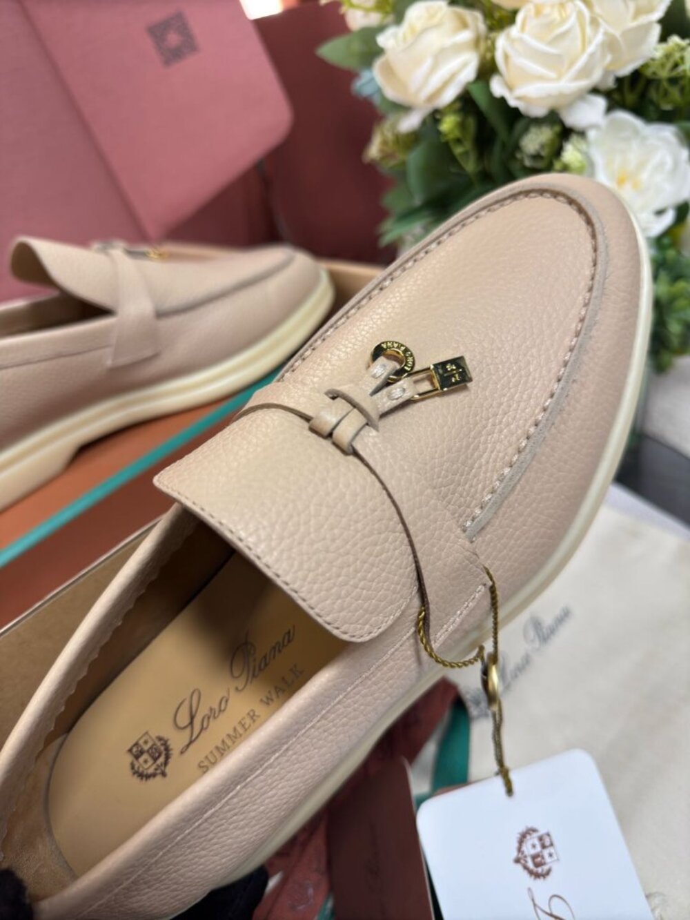 Summer Walk Beige Pebbled Leather Tassel Loafers - Picture 5 of 5